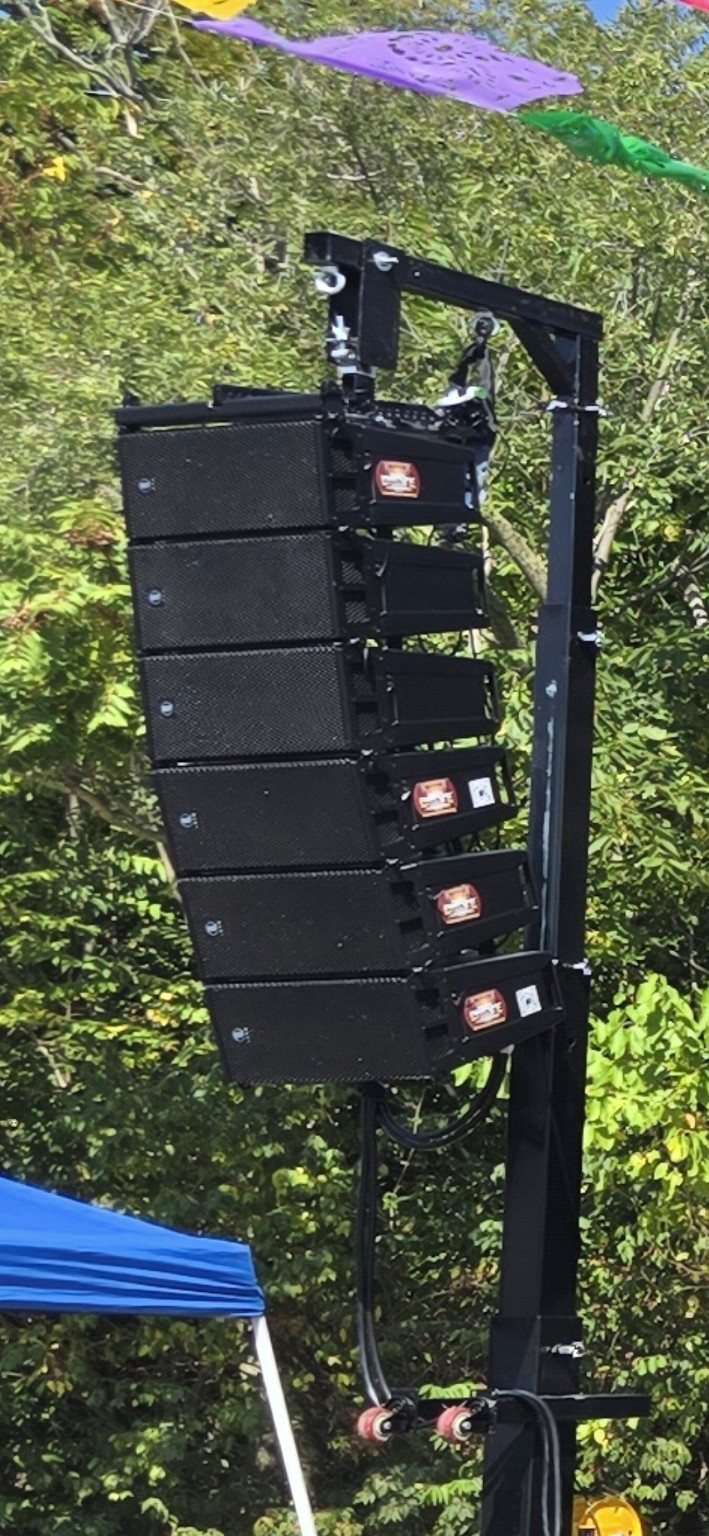 Professional line array sound system deployed for an OnSite production